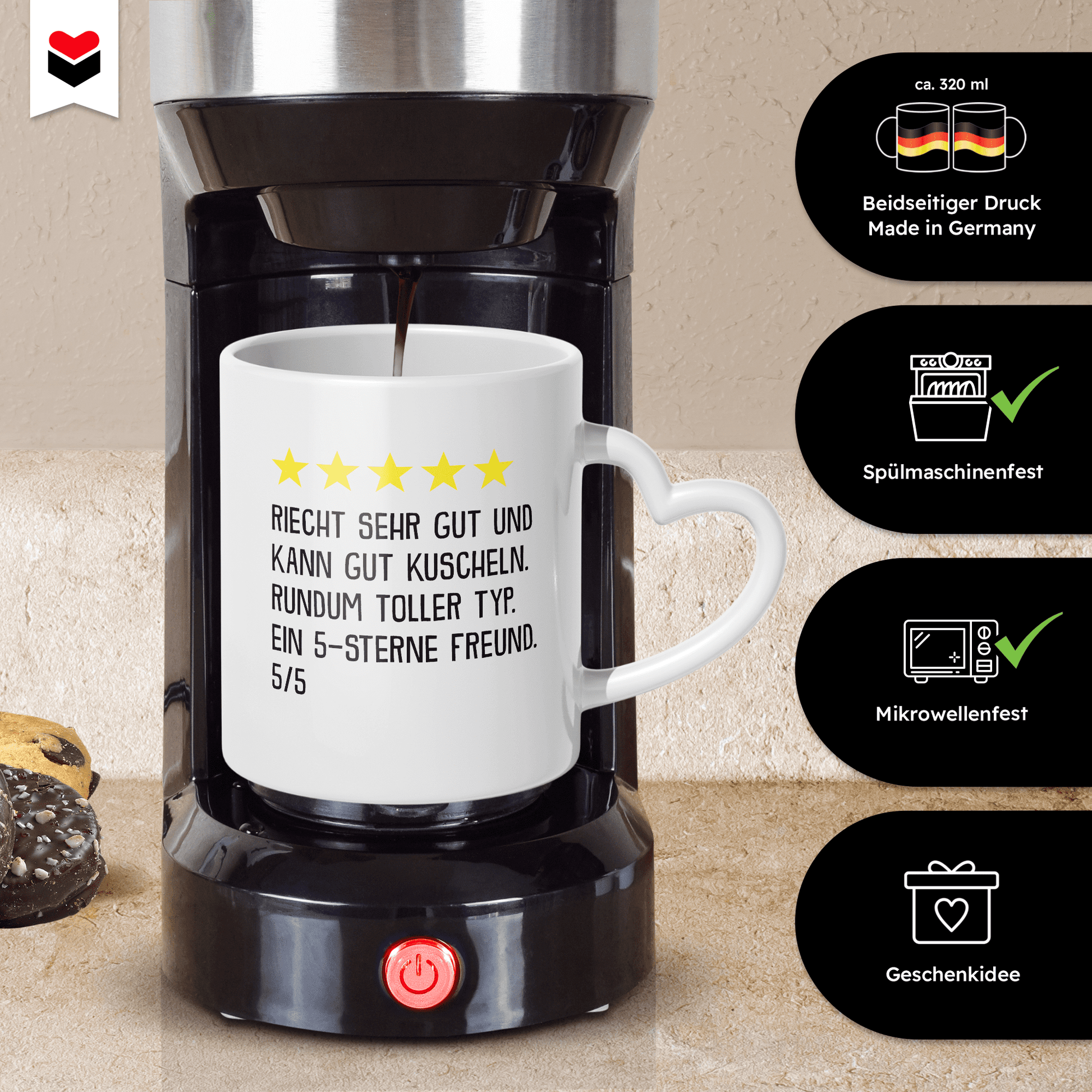 22Feels® Freund Geschenk zum Jahrestag, Valentinstag etc. - Tasse mit Spruch (Herzhenkel, Weiss, 320ml)-Tasse Weiss Herzhenkel 320ml-22Feels