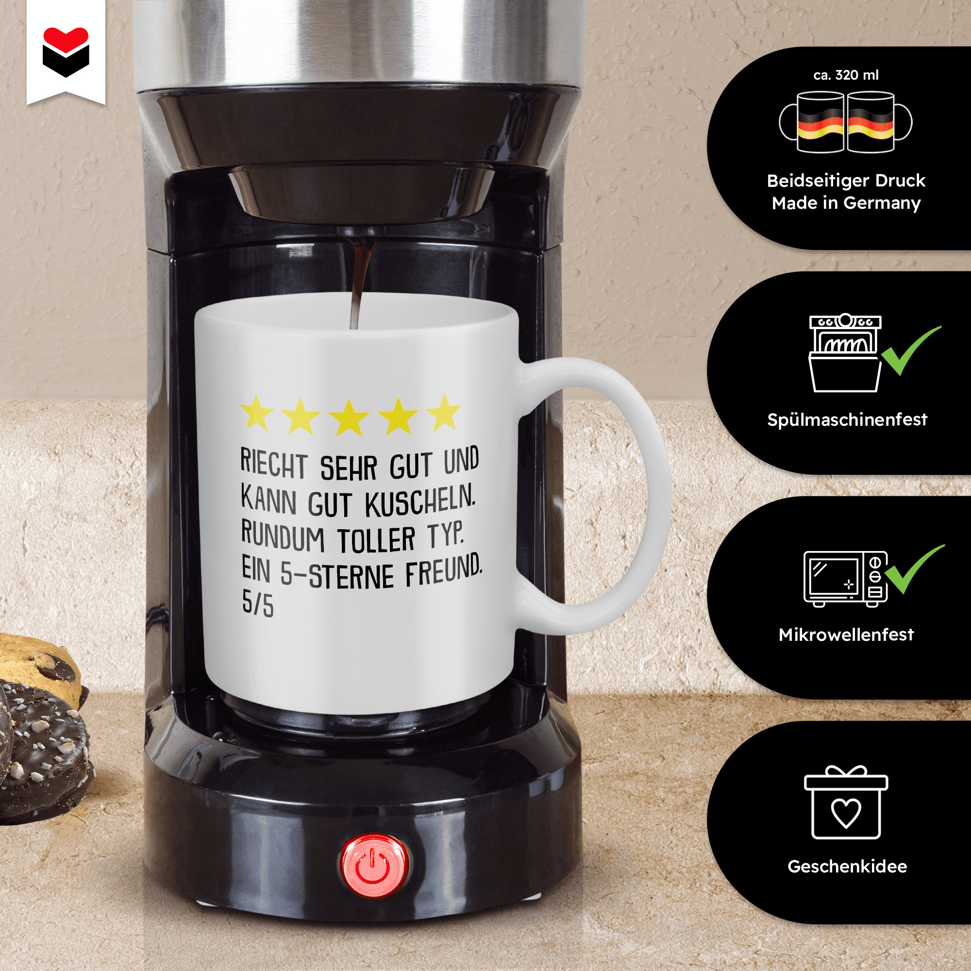 22Feels® Geschenk für Freunde - Tasse mit Spruch: 5 Sterne Freund (Weiss, 320ml)-Weisse Tasse 320ml-22Feels