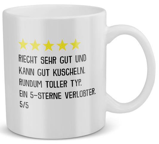 22Feels® Geschenk für verlobte Männer - Tasse mit Spruch: 5 Sterne Verlobter (Weiss, 320ml)-Weisse Tasse 320ml-22Feels