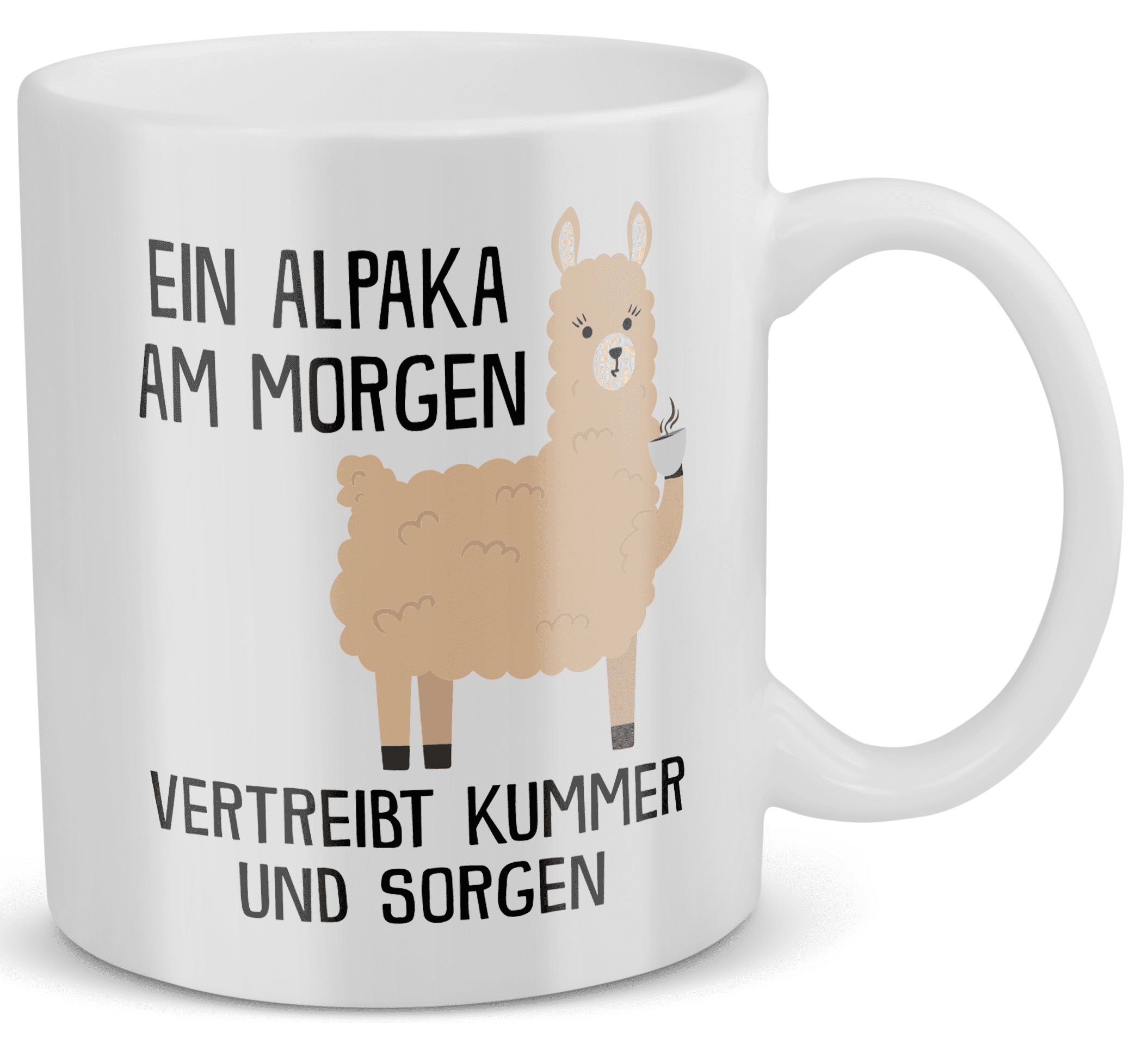 22Feels® Tasse mit Alpaka Tiermotiv - Büro Geschenkidee - Kummer und Sorgen Spruch (Weiss, 320ml)-Weisse Tasse 320ml-22Feels