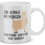 22Feels® Tasse mit Alpaka Tiermotiv - Büro Geschenkidee - Kummer und Sorgen Spruch (Weiss, 320ml)-Weisse Tasse 320ml-22Feels