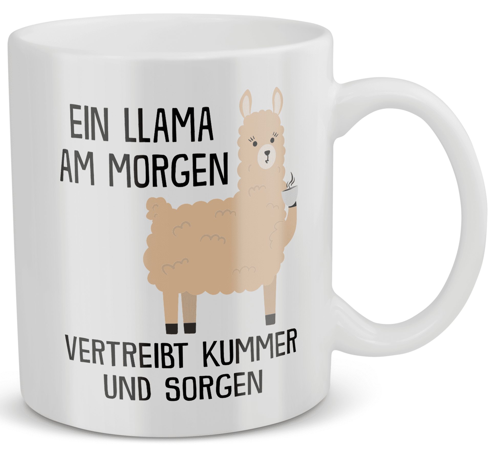 22Feels® Tasse mit Llama Tiermotiv - Büro Geschenkidee - Spruch: Kummer und Sorgen (Weiss, 320ml)-Weisse Tasse 320ml-22Feels