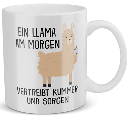 22Feels® Tasse mit Llama Tiermotiv - Büro Geschenkidee - Spruch: Kummer und Sorgen (Weiss, 320ml)-Weisse Tasse 320ml-22Feels