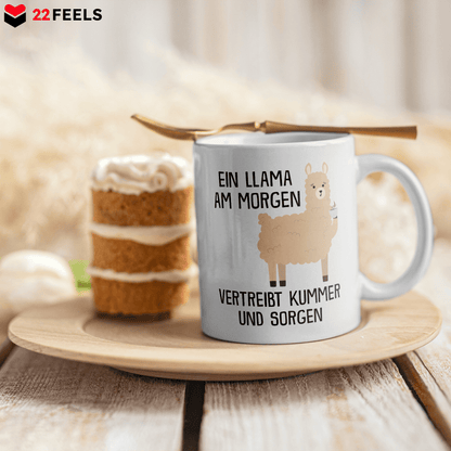 22Feels® Tasse mit Llama Tiermotiv - Büro Geschenkidee - Spruch: Kummer und Sorgen (Weiss, 320ml)-Weisse Tasse 320ml-22Feels
