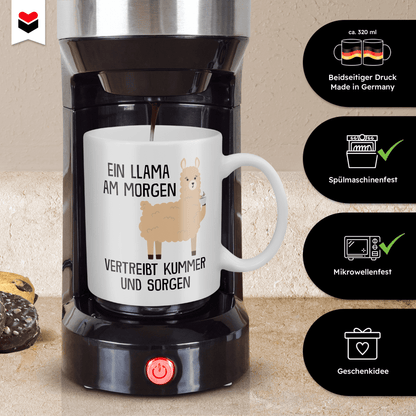 22Feels® Tasse mit Llama Tiermotiv - Büro Geschenkidee - Spruch: Kummer und Sorgen (Weiss, 320ml)-Weisse Tasse 320ml-22Feels