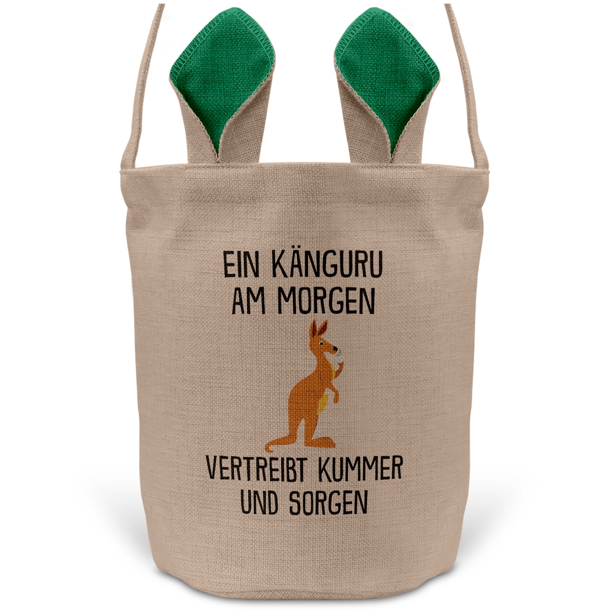 22Feels® Lustiger Osterkorb mit Henkel Känguru Tasche Frauen Männer mit Henkel Ostergeschenk Tragetasche Ostern Deko Osternest Körbchen Hasenohren (Beige/Grün)-Ostern Tragetasche-22Feels