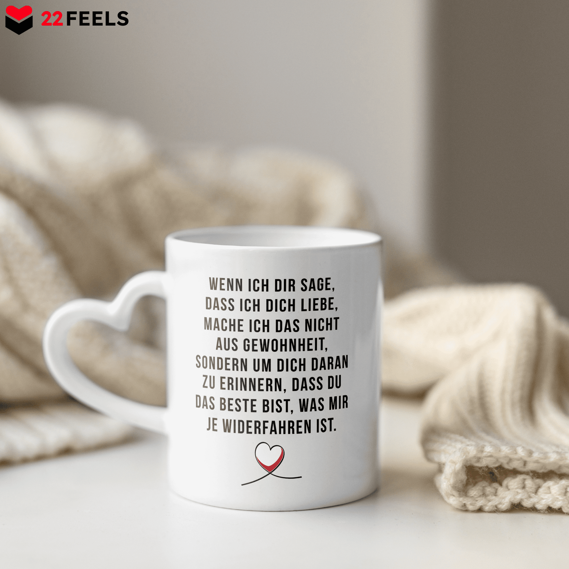 22Feels® Paar Geschenk zum Jahrestag, Hochzeitstag, Valentinstag etc. - Tasse mit Spruch (Herzhenkel, Weiss, 320ml)-Tasse Weiss Herzhenkel 320ml-22Feels