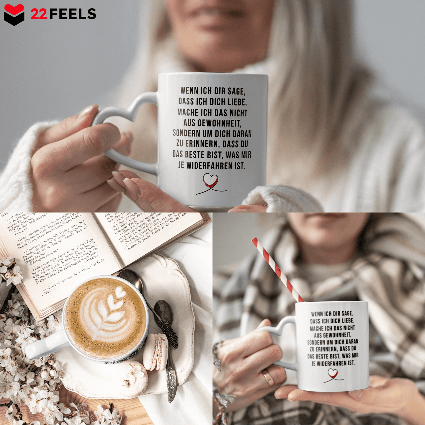 22Feels® Paar Geschenk zum Jahrestag, Hochzeitstag, Valentinstag etc. - Tasse mit Spruch (Herzhenkel, Weiss, 320ml)-Tasse Weiss Herzhenkel 320ml-22Feels
