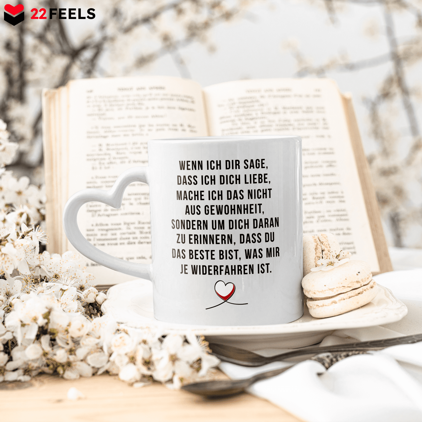 22Feels® Paar Geschenk zum Jahrestag, Hochzeitstag, Valentinstag etc. - Tasse mit Spruch (Herzhenkel, Weiss, 320ml)-Tasse Weiss Herzhenkel 320ml-22Feels