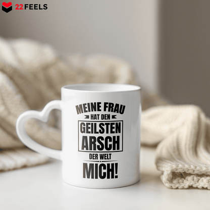22Feels® Ehemann Geschenk zum Hochzeitstag, Valentinstag etc. - Tasse mit Spruch (Herzhenkel, Weiss, 320ml)-Tasse Weiss Herzhenkel 320ml-22Feels