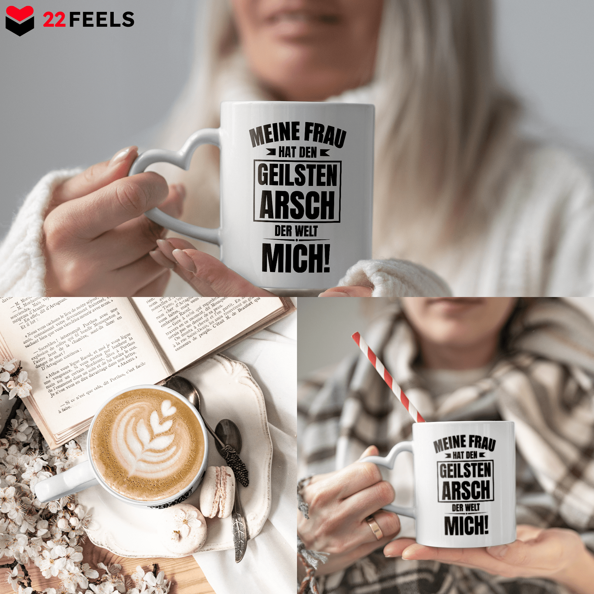 22Feels® Ehemann Geschenk zum Hochzeitstag, Valentinstag etc. - Tasse mit Spruch (Herzhenkel, Weiss, 320ml)-Tasse Weiss Herzhenkel 320ml-22Feels