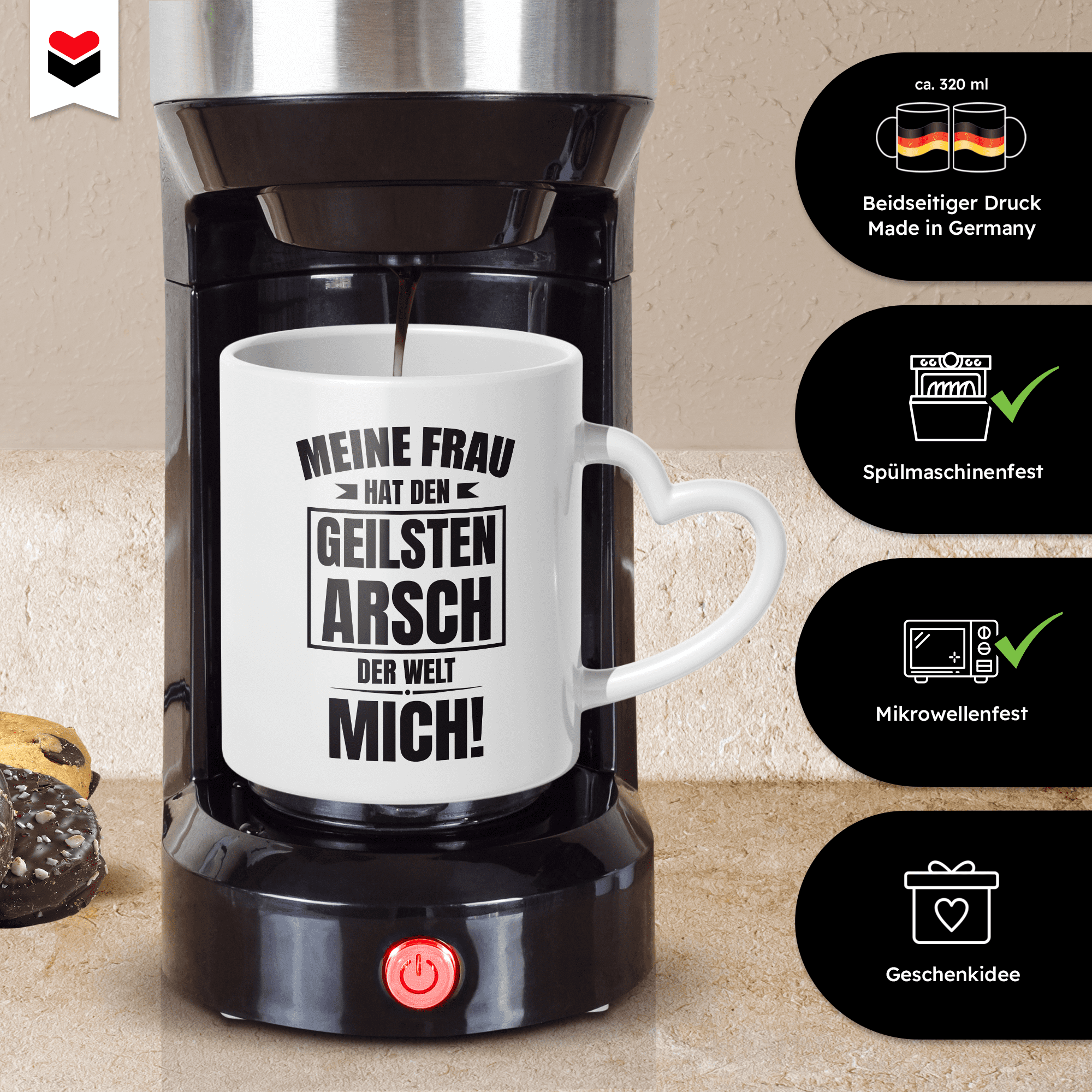 22Feels® Ehemann Geschenk zum Hochzeitstag, Valentinstag etc. - Tasse mit Spruch (Herzhenkel, Weiss, 320ml)-Tasse Weiss Herzhenkel 320ml-22Feels