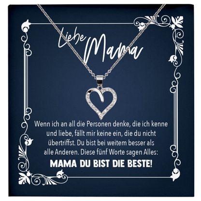 22Feels® Mama Geschenk zum Muttertag, Geburtstag und co. - Echt Silber 925/000 Schmuckset: Herz Halskette mit Botschaftskarte-Schmuck mit Botschaftskarte - Herz21-22Feels