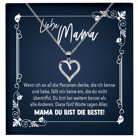 22Feels® Mama Geschenk zum Muttertag, Geburtstag und co. - Echt Silber 925/000 Schmuckset: Herz Halskette mit Botschaftskarte-Schmuck mit Botschaftskarte - Herz21-22Feels