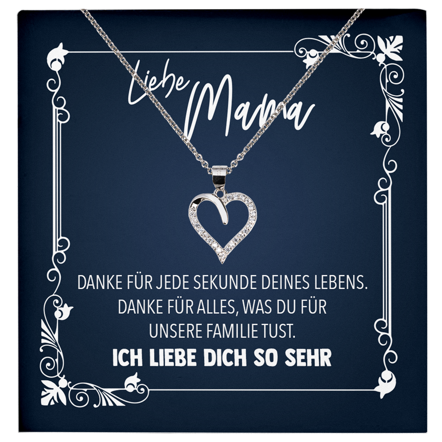 22Feels® Liebe Mama Geschenk zum Muttertag, Geburtstag und co. - Echt Silber 925/000 Schmuckset: Herz Halskette mit Botschaftskarte-Schmuck mit Botschaftskarte - Herz21-22Feels