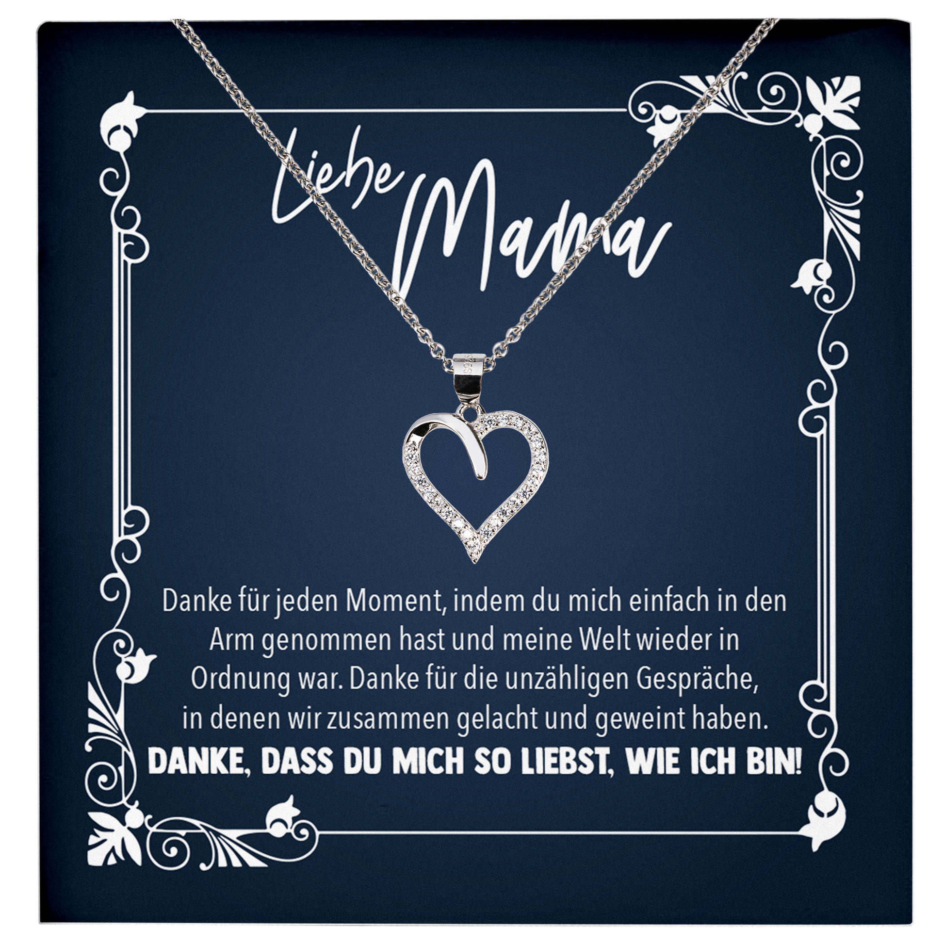22Feels® Mama Geschenk zum Muttertag, Geburtstag und co. - Echt Silber 925/000 Schmuckset: Herz Halskette mit Botschaftskarte-Schmuck mit Botschaftskarte - Herz21-22Feels