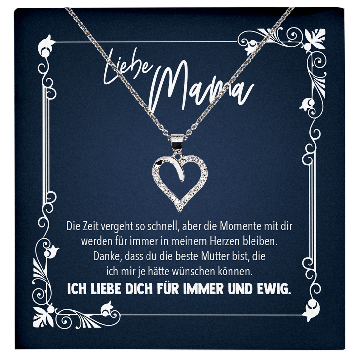 22Feels® Liebe Mama Geschenk zum Muttertag, Geburtstag und co. - Echt Silber 925/000 Schmuckset: Herz Halskette mit Botschaftskarte-Schmuck mit Botschaftskarte - Herz21-22Feels