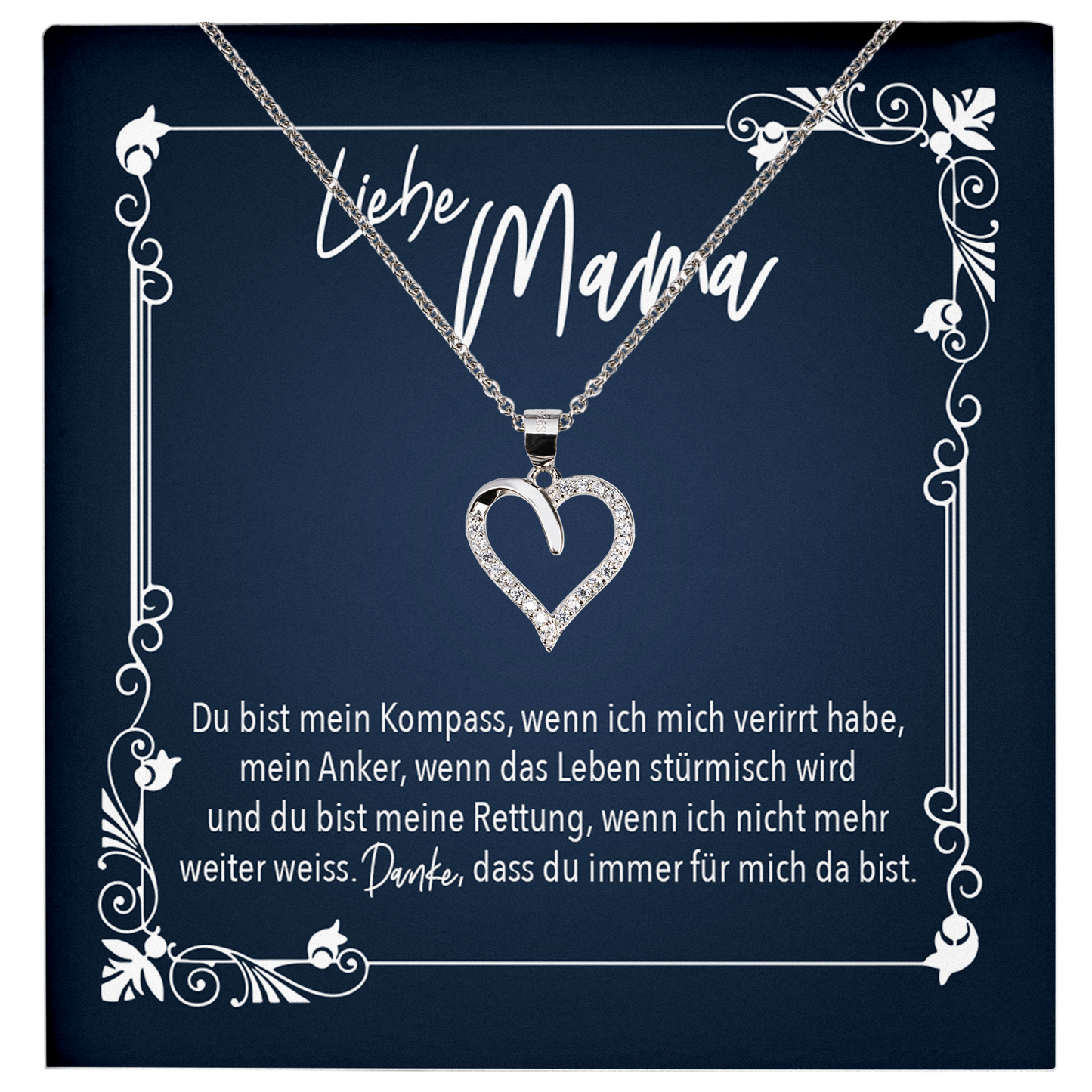 22Feels® Liebe Mama Geschenk zum Muttertag, Geburtstag und co. - Echt Silber 925/000 Schmuckset: Herz Halskette mit Botschaftskarte-Schmuck mit Botschaftskarte - Herz21-22Feels