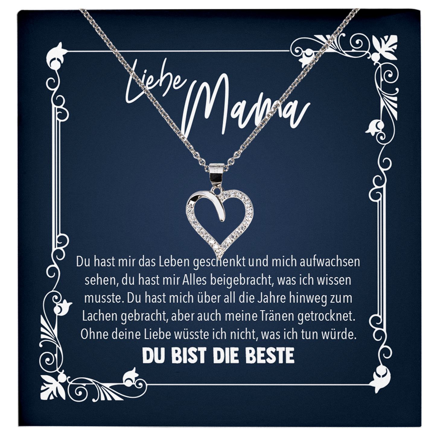 22Feels® Mama Geschenk zum Muttertag, Geburtstag und co. - Echt Silber 925/000 Schmuckset: Herz Halskette mit Botschaftskarte-Schmuck mit Botschaftskarte - Herz21-22Feels