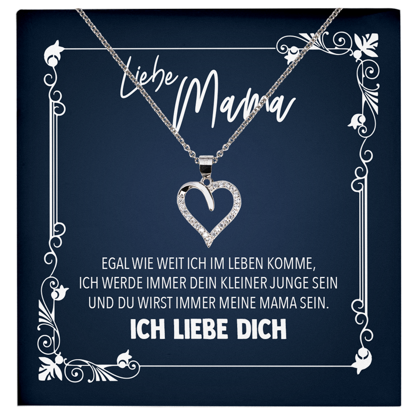 22Feels® Liebe Mama Geschenk vom Sohn - Echt Silber 925/000 Schmuckset: Herz Halskette mit Botschaftskarte-Schmuck mit Botschaftskarte - Herz21-22Feels