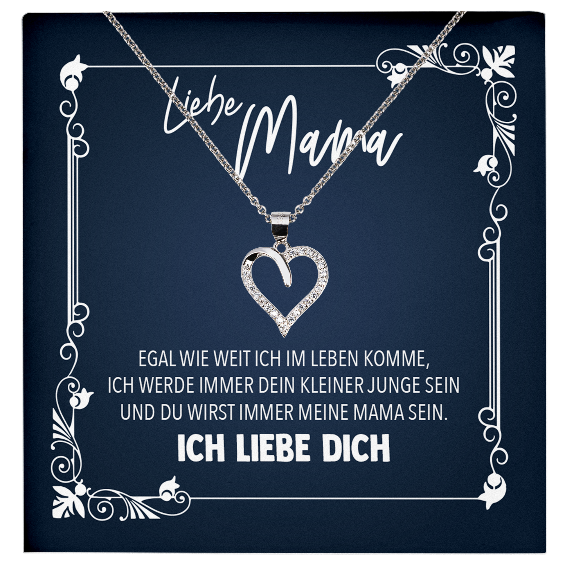 22Feels® Liebe Mama Geschenk vom Sohn - Echt Silber 925/000 Schmuckset: Herz Halskette mit Botschaftskarte-Schmuck mit Botschaftskarte - Herz21-22Feels