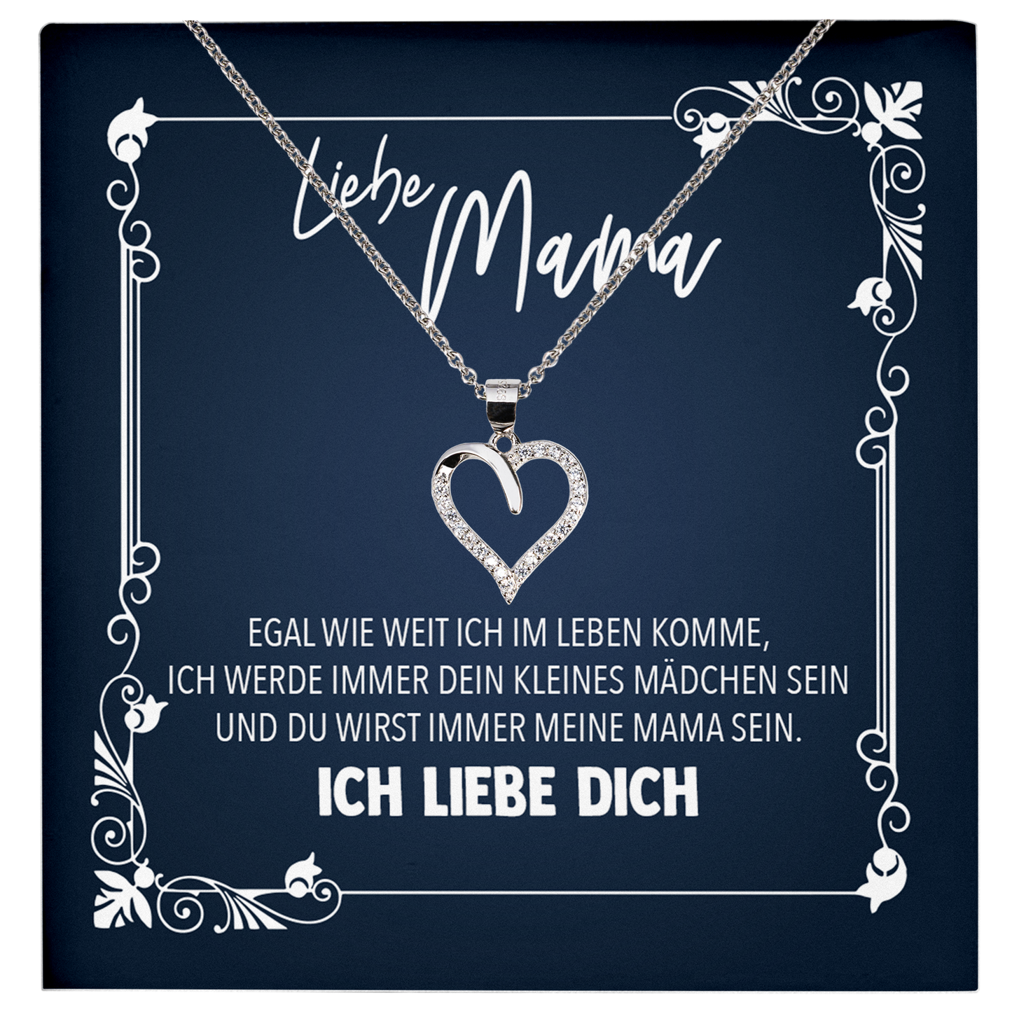 22Feels® Liebe Mama Geschenk von der Tochter - Echt Silber 925/000 Schmuckset: Herz Halskette mit Botschaftskarte-Schmuck mit Botschaftskarte - Herz21-22Feels