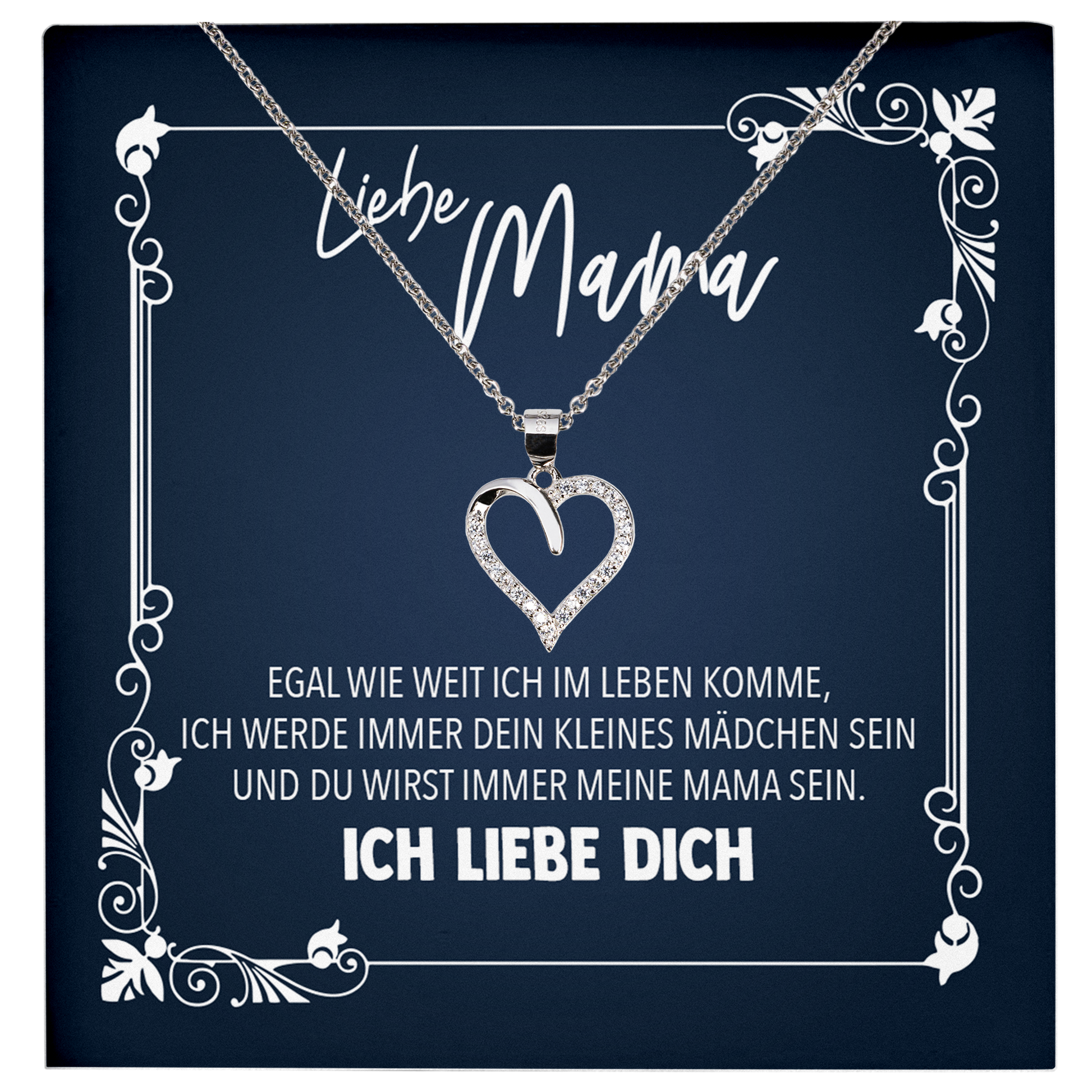 22Feels® Liebe Mama Geschenk von der Tochter - Echt Silber 925/000 Schmuckset: Herz Halskette mit Botschaftskarte-Schmuck mit Botschaftskarte - Herz21-22Feels
