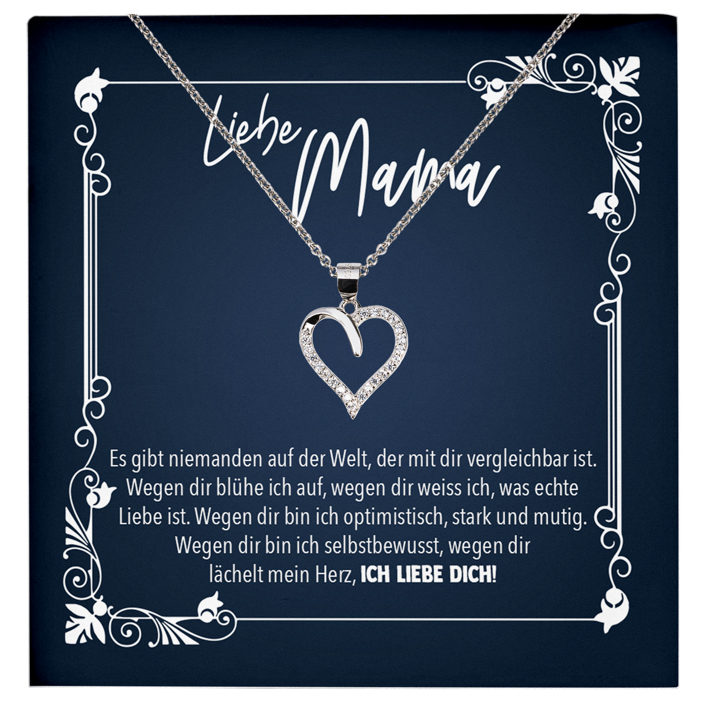 22Feels® Mama Geschenk zum Muttertag, Geburtstag und co. - Echt Silber 925/000 Schmuckset: Herz Halskette mit Botschaftskarte-Schmuck mit Botschaftskarte - Herz21-22Feels