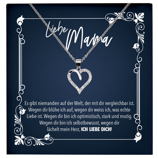 22Feels® Mama Geschenk zum Muttertag, Geburtstag und co. - Echt Silber 925/000 Schmuckset: Herz Halskette mit Botschaftskarte-Schmuck mit Botschaftskarte - Herz21-22Feels