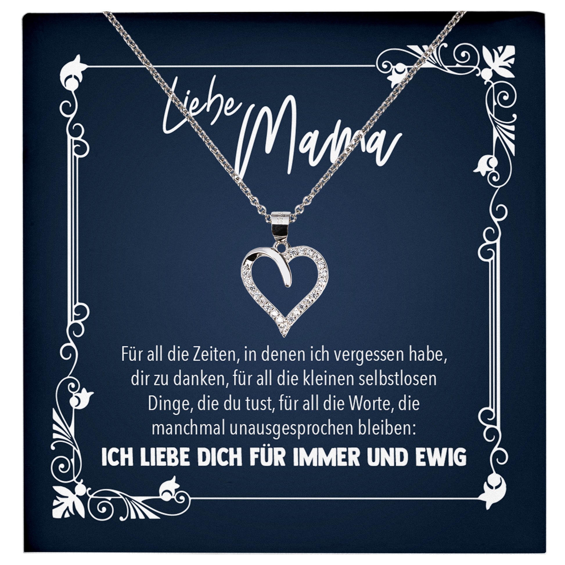 22Feels® Mama Geschenk zum Muttertag, Geburtstag und co. - Echt Silber 925/000 Schmuckset: Herz Halskette mit Botschaftskarte-Schmuck mit Botschaftskarte - Herz21-22Feels