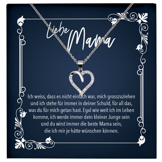 22Feels® Liebe Mama Geschenk vom Sohn - Echt Silber 925/000 Schmuckset: Herz Halskette mit Botschaftskarte-Schmuck mit Botschaftskarte - Herz21-22Feels