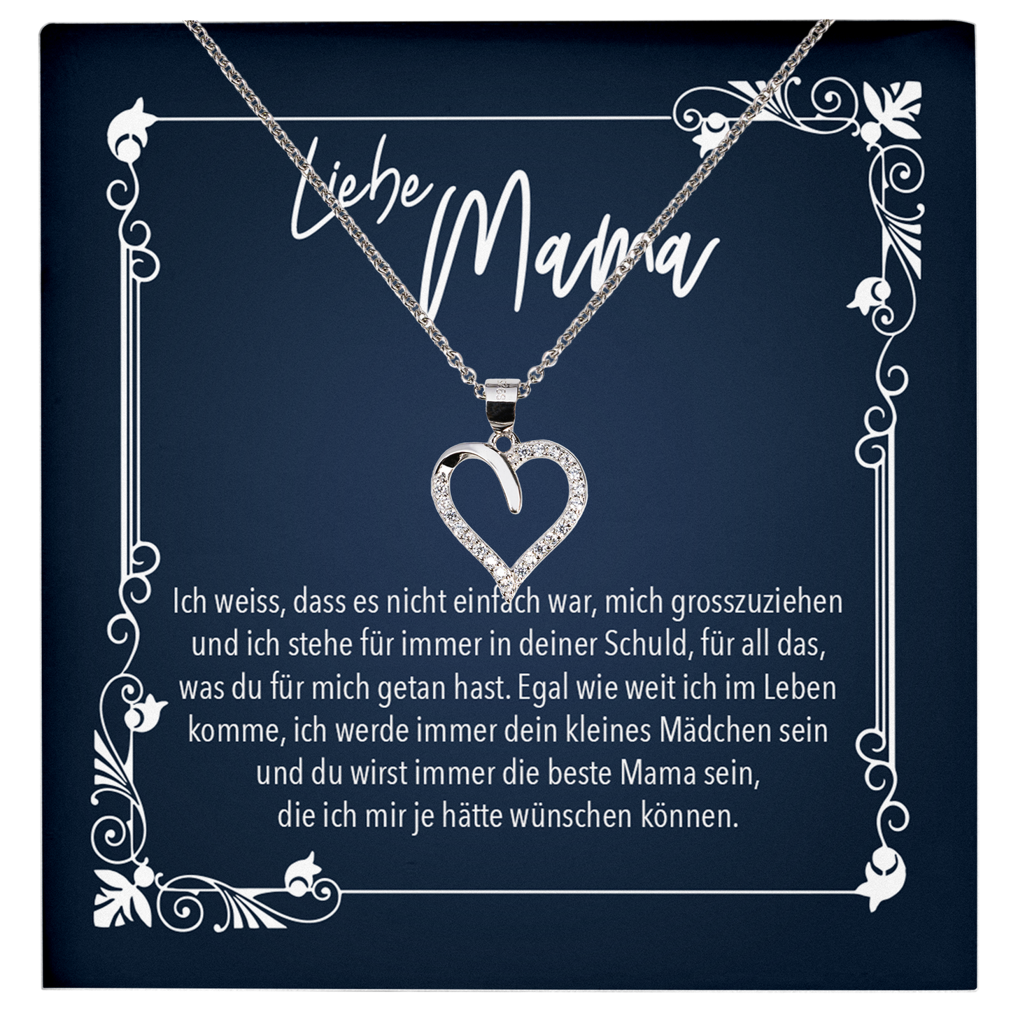 22Feels® Liebe Mama Geschenk von der Tochter - Echt Silber 925/000 Schmuckset: Herz Halskette mit Botschaftskarte-Schmuck mit Botschaftskarte - Herz21-22Feels