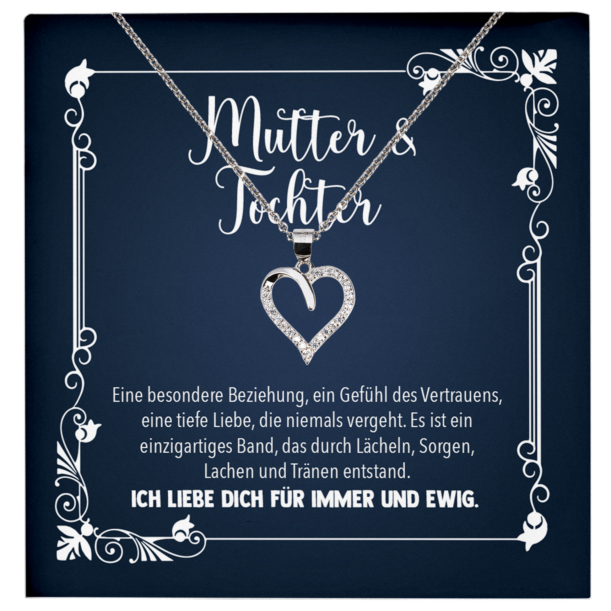 22Feels® Liebe Mama Geschenk von der Tochter - Echt Silber 925/000 Schmuckset: Herz Halskette mit Botschaftskarte-Schmuck mit Botschaftskarte - Herz21-22Feels