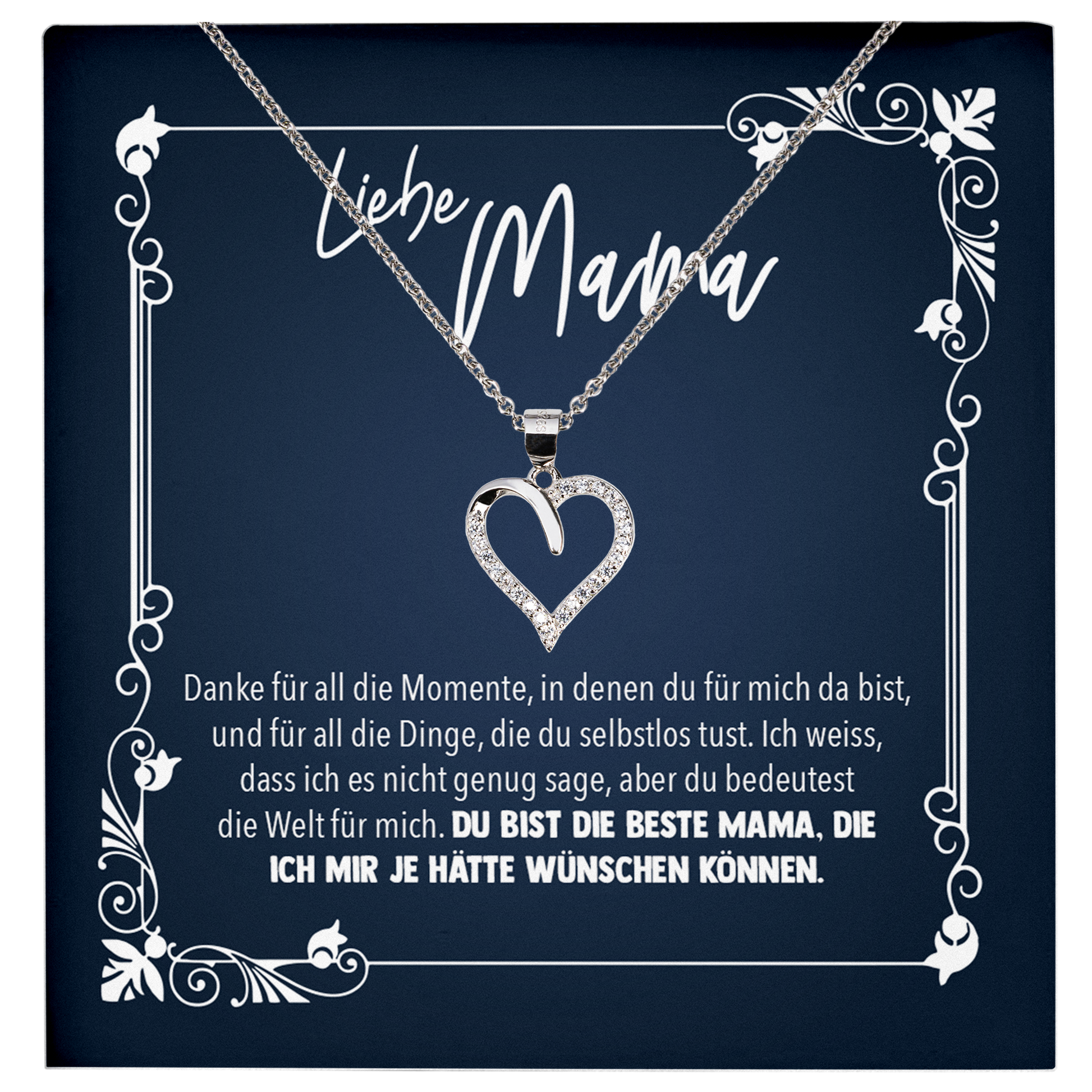 22Feels® Mama Geschenk zum Muttertag, Geburtstag und co. - Echt Silber 925/000 Schmuckset: Herz Halskette mit Botschaftskarte-Schmuck mit Botschaftskarte - Herz21-22Feels