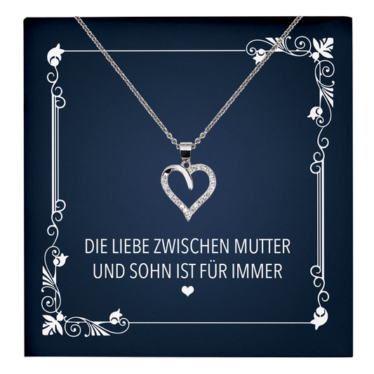 22Feels® Liebe Mama Geschenk vom Sohn - Echt Silber 925/000 Schmuckset: Herz Halskette mit Botschaftskarte-Schmuck mit Botschaftskarte - Herz21-22Feels