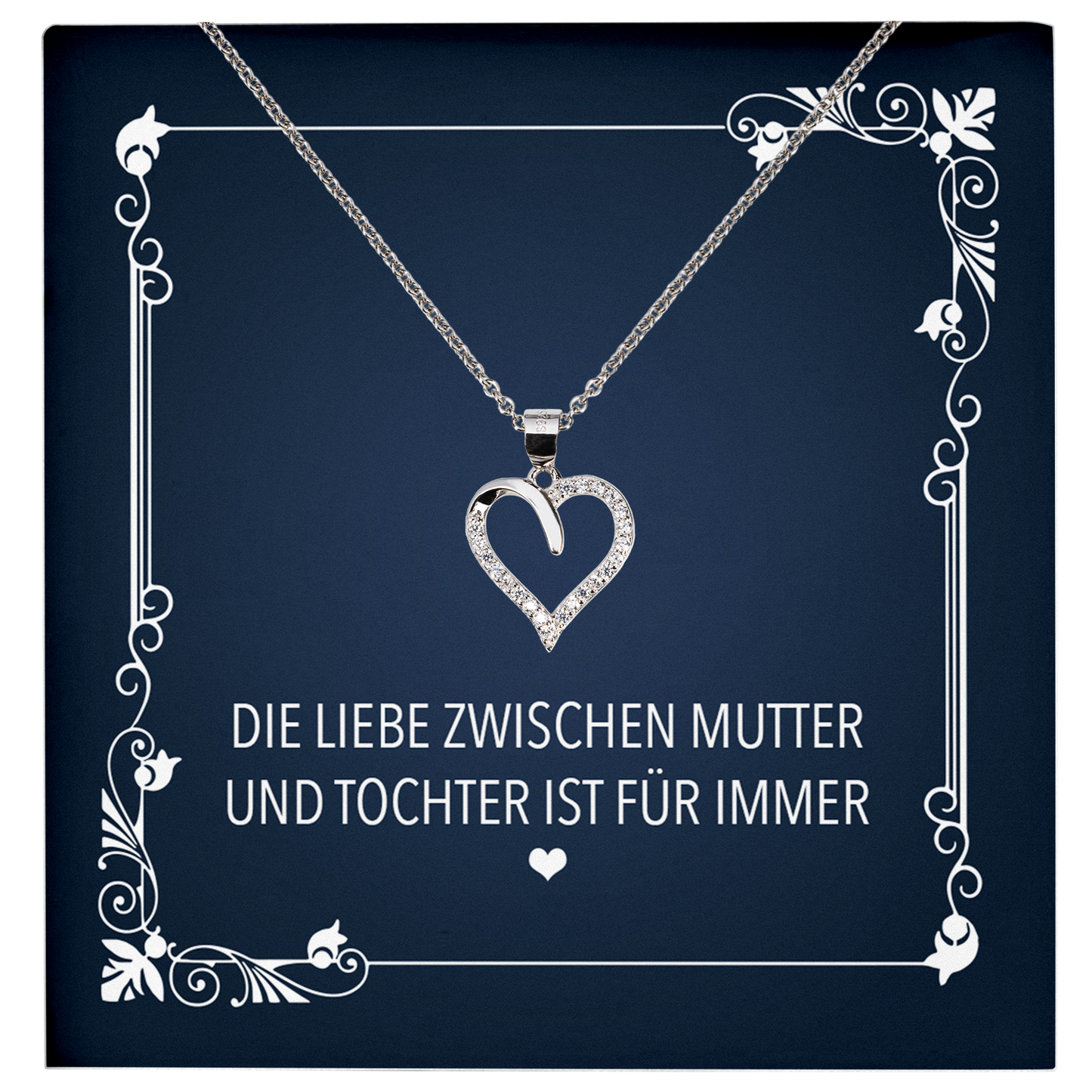 22Feels® Liebe Mama Geschenk von der Tochter - Echt Silber 925/000 Schmuckset: Herz Halskette mit Botschaftskarte-Schmuck mit Botschaftskarte - Herz21-22Feels