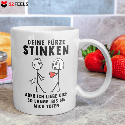 22Feels® ORIGINAL Geschenk-Tasse mit Spruch für Männer - Deine Fürze Stinken, Aber Ich Liebe Dich So Lange, Bis Sie Mich Töten (Weiss, 320ml)-Weisse Tasse 320ml-22Feels