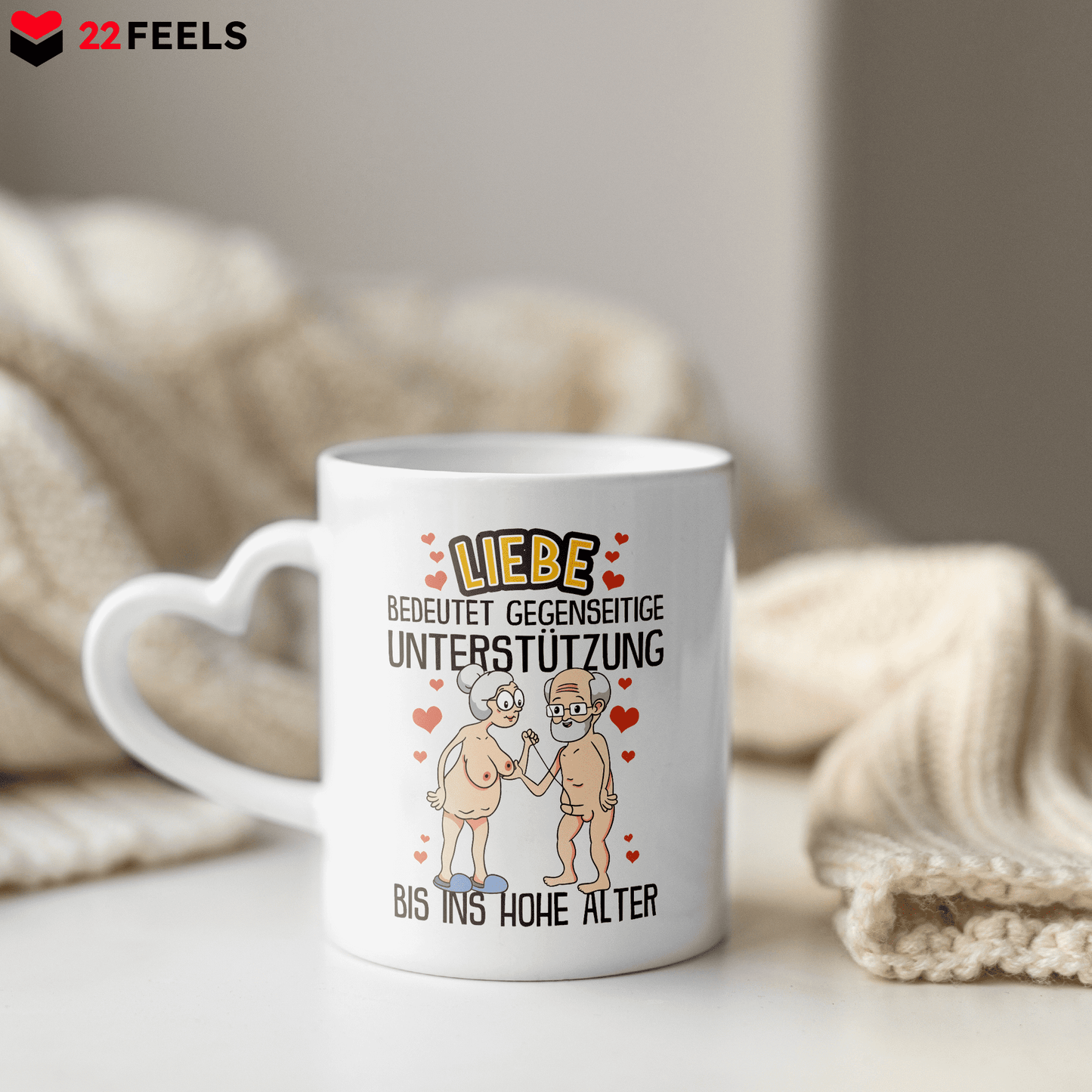 22Feels® Paar Geschenk zum Jahrestag, Hochzeitstag, Valentinstag etc. - Tasse mit Spruch (Herzhenkel, Weiss, 320ml)-Tasse Weiss Herzhenkel 320ml-22Feels