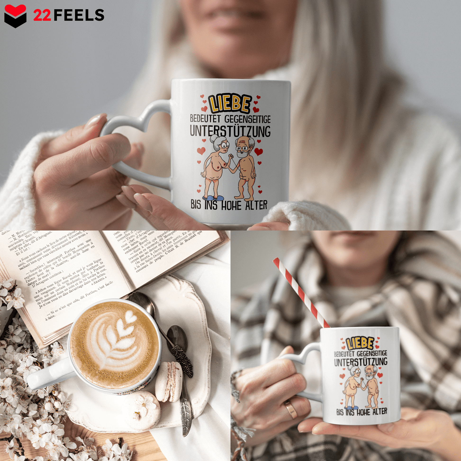 22Feels® Paar Geschenk zum Jahrestag, Hochzeitstag, Valentinstag etc. - Tasse mit Spruch (Herzhenkel, Weiss, 320ml)-Tasse Weiss Herzhenkel 320ml-22Feels