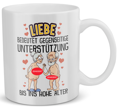 22Feels® Geschenk für Paare - Spruch: Liebe bedeutet gegenseitige Unterstützung (Weiss, 320ml)-Weisse Tasse 320ml-22Feels