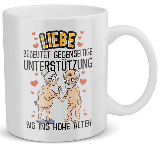 22Feels® Geschenk für Paare - Spruch: Liebe bedeutet gegenseitige Unterstützung (Weiss, 320ml)-Weisse Tasse 320ml-22Feels