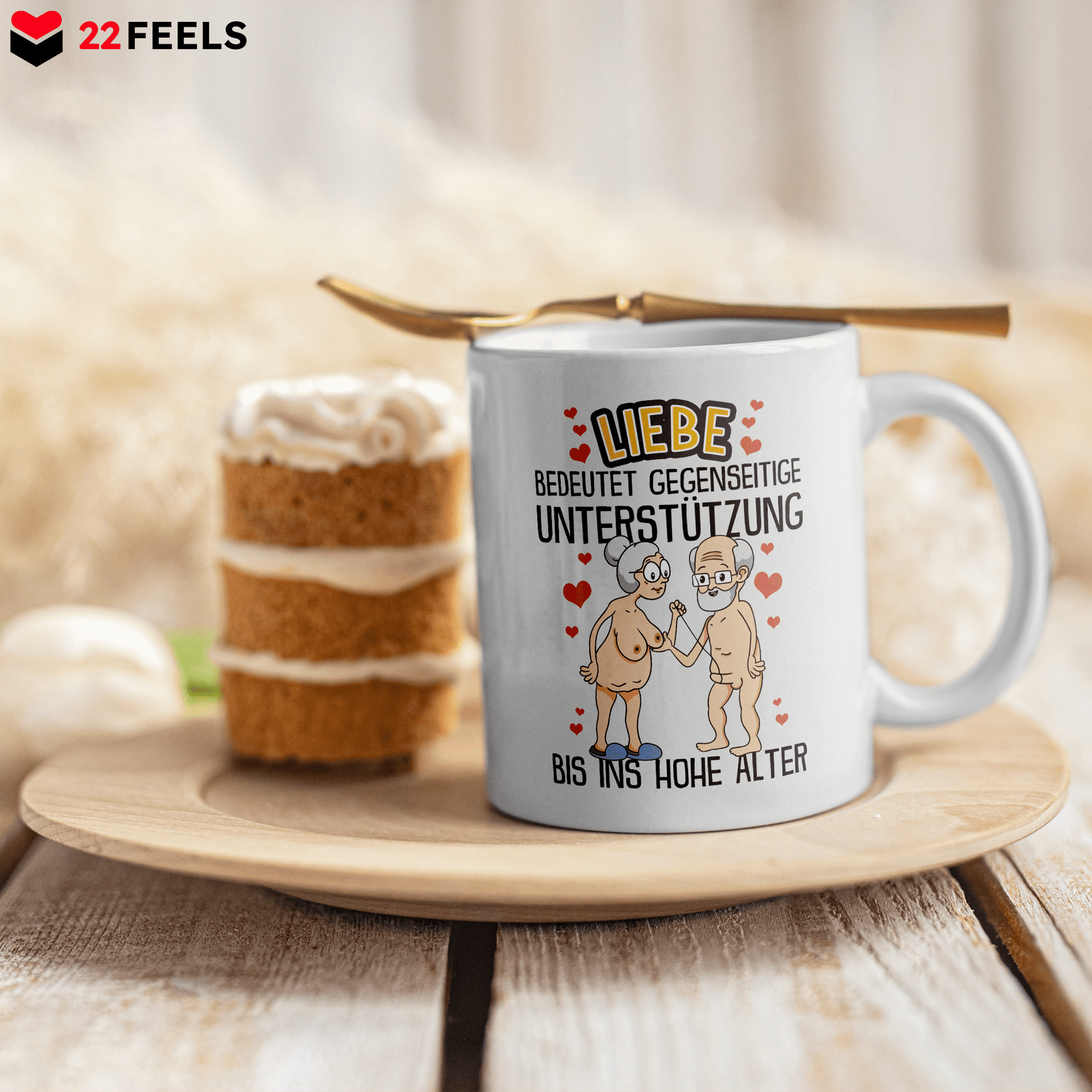 22Feels® Geschenk für Paare - Spruch: Liebe bedeutet gegenseitige Unterstützung (Weiss, 320ml)-Weisse Tasse 320ml-22Feels