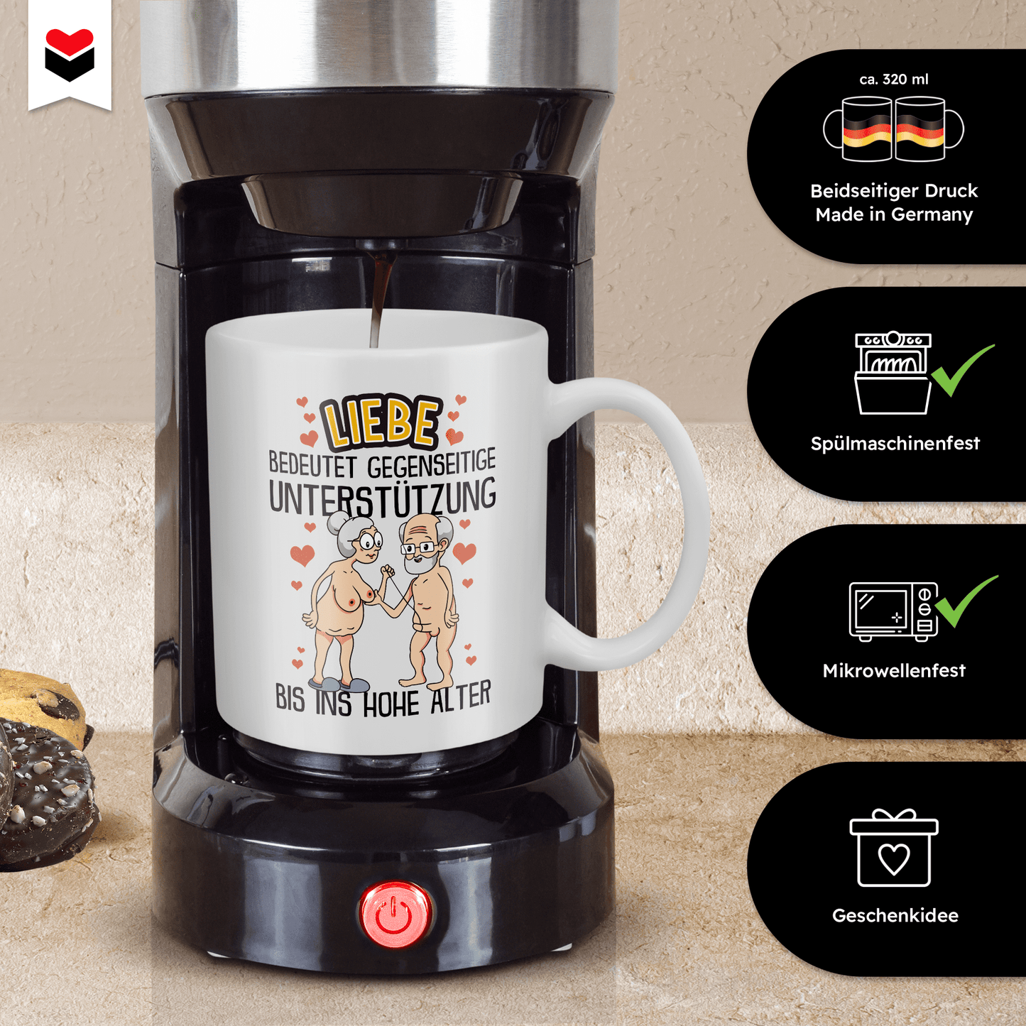 22Feels® Geschenk für Paare - Spruch: Liebe bedeutet gegenseitige Unterstützung (Weiss, 320ml)-Weisse Tasse 320ml-22Feels