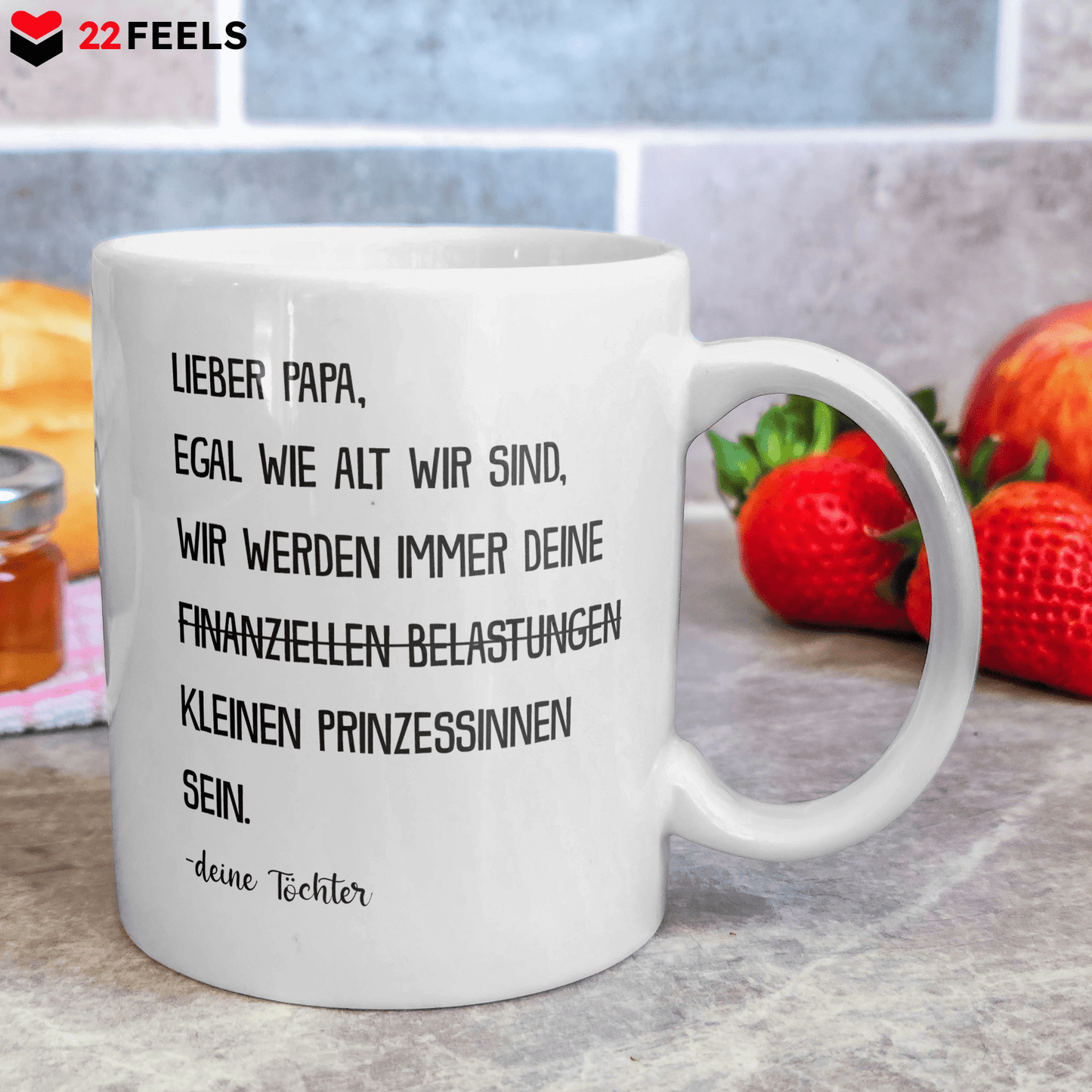 22Feels® Geschenk für Papa von Töchter - Spruch: Egal Wie Alt Wir Sind (Weiss, 320ml)-Weisse Tasse 320ml-22Feels