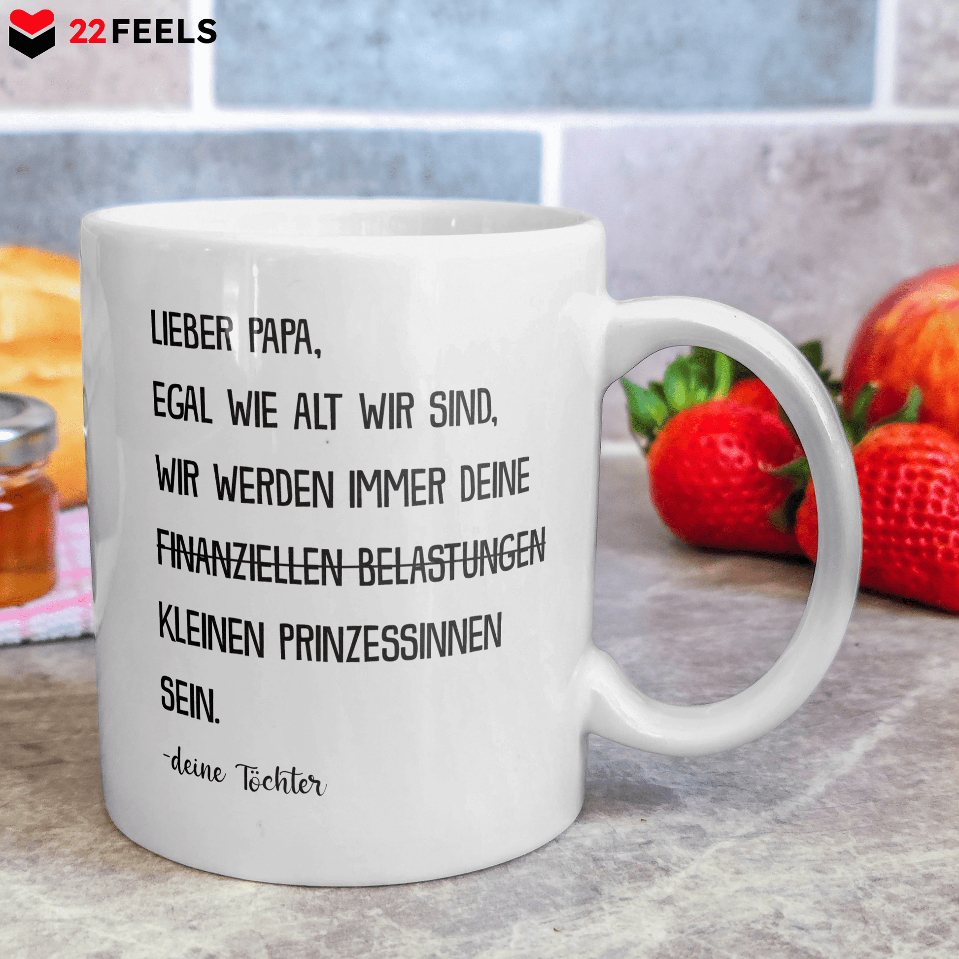 22Feels® Geschenk für Papa von Töchter - Spruch: Egal Wie Alt Wir Sind (Weiss, 320ml)-Weisse Tasse 320ml-22Feels