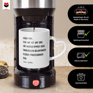 22Feels® Papa Geschenk von Töchtern - Tasse mit Spruch (Herzhenkel, Weiss, 320ml)-Tasse Weiss Herzhenkel 320ml-22Feels