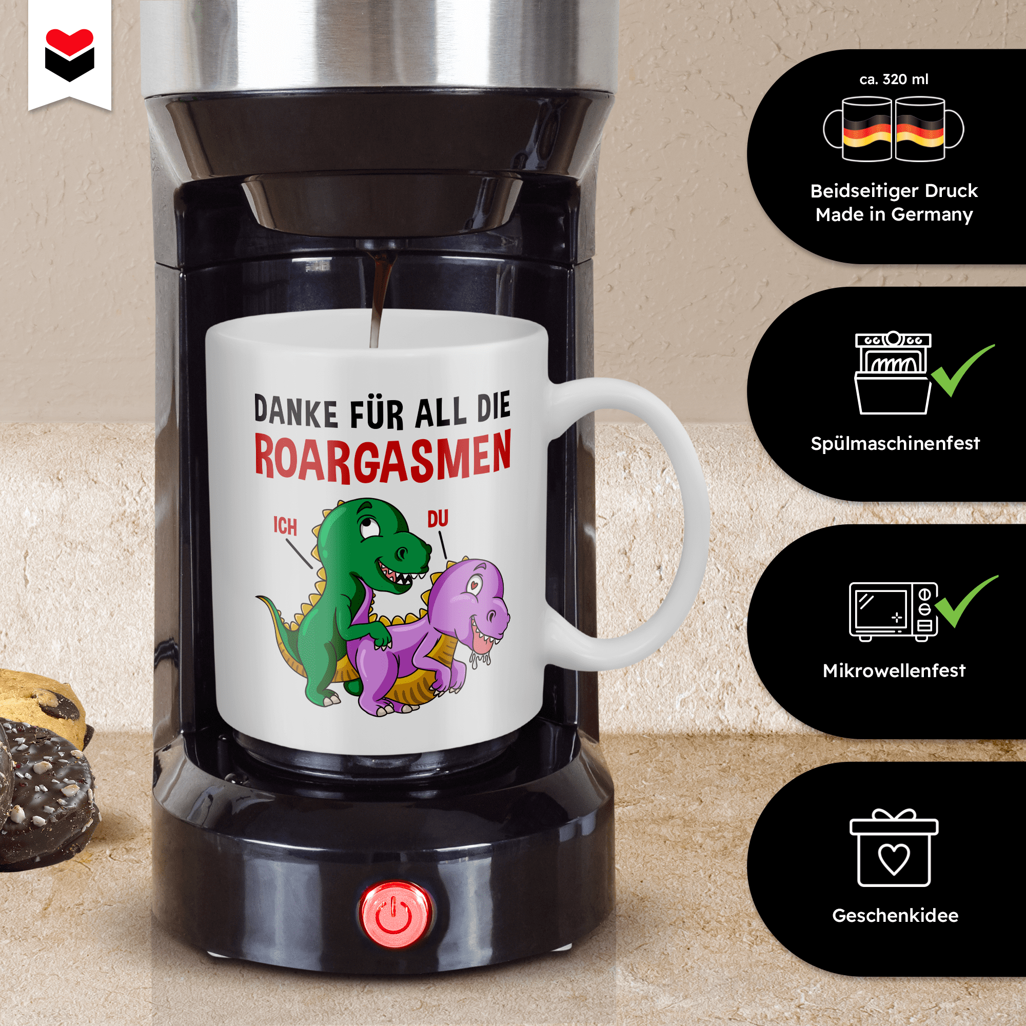 22Feels® Geschenk für Frauen - Spruch: Danke Für All Die Roargasmen (Weiss, 320ml)-Weisse Tasse 320ml-22Feels
