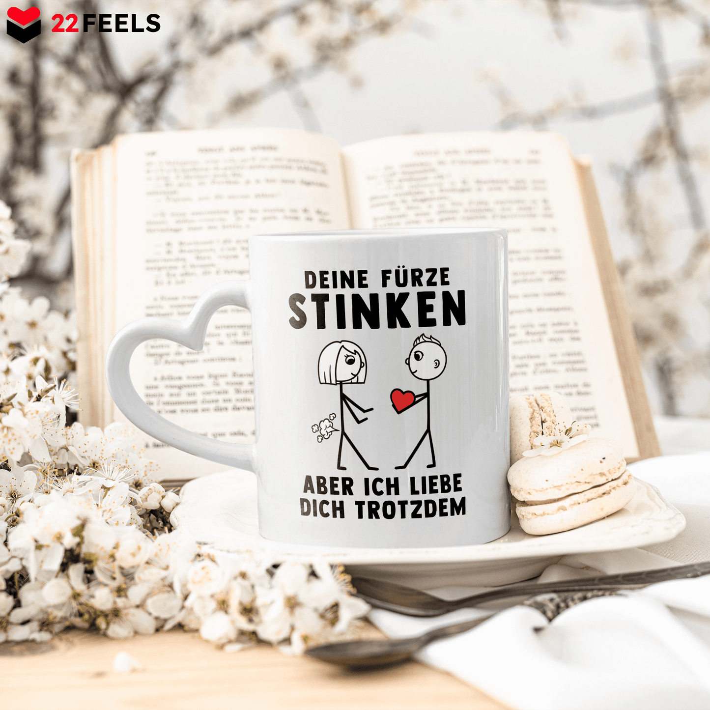 22Feels® Frauen Geschenk zum Jahrestag, Hochzeitstag, Valentinstag etc. - Tasse mit Spruch (Herzhenkel, Weiss, 320ml)-Tasse Weiss Herzhenkel 320ml-22Feels