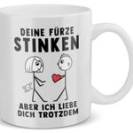 22Feels® ORIGINAL Geschenk-Tasse mit Spruch für Frauen - Deine Fürze Stinken, Aber Ich Liebe Dich Trotzdem (Weiss, 320ml)-Weisse Tasse 320ml-22Feels