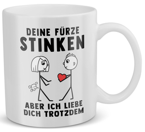 22Feels® ORIGINAL Geschenk-Tasse mit Spruch für Frauen - Deine Fürze Stinken, Aber Ich Liebe Dich Trotzdem (Weiss, 320ml)-Weisse Tasse 320ml-22Feels